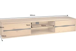 Hängendes TV-Lowboard LIVING EDGE 160cm natur schwarz Wildeiche geölt Baumkante