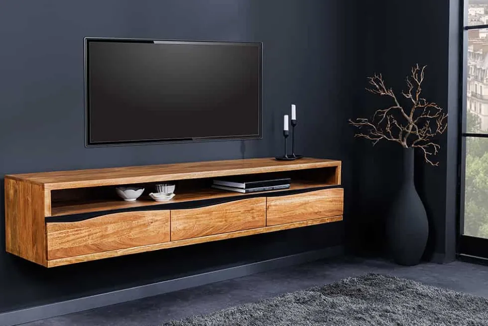 Hängendes TV-Lowboard MAMMUT 160cm braun Akazie honey finish Massivholz Baumkante