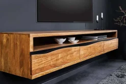 Hängendes TV-Lowboard MAMMUT 160cm braun Akazie honey finish Massivholz Baumkante