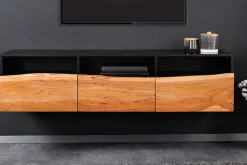 Hängendes TV-Lowboard ORGANIC ARTWORK 140cm anthrazit Akazie Massivholz Baumkante