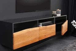 Hängendes TV-Lowboard ORGANIC ARTWORK 140cm anthrazit Akazie Massivholz Baumkante