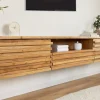 Hängendes TV-Lowboard RELIEF 200cm natur Akazienholz massiv mit aufwändiger Front