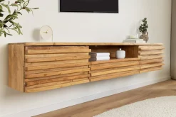 Hängendes TV-Lowboard RELIEF 200cm natur Akazienholz massiv mit aufwändiger Front