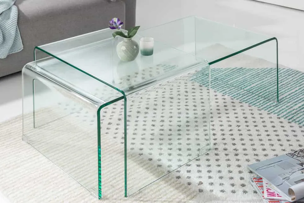 Hochwertiges 2er Set Glas Couchtisch FANTOME 100cm transparent