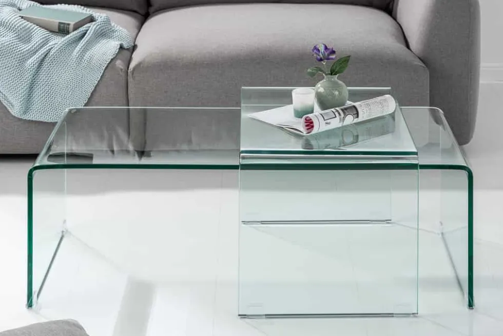 Hochwertiges 2er Set Glas Couchtisch FANTOME 100cm transparent