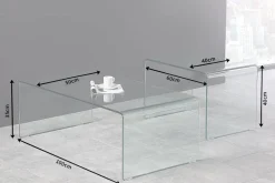 Hochwertiges 2er Set Glas Couchtisch FANTOME 100cm transparent