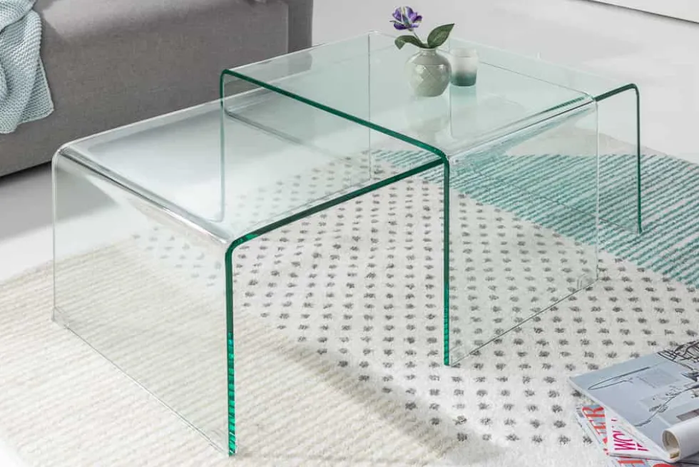 Hochwertiges 2er Set Glas Couchtisch FANTOME 100cm transparent