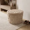 Hocker MODERN BAROCK 60cm champagner greige Bouclé mit Stauraum