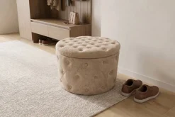 Hocker MODERN BAROCK 60cm champagner greige Bouclé mit Stauraum