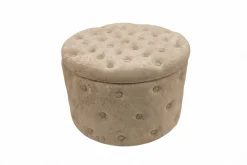 Hocker MODERN BAROCK 60cm champagner greige Bouclé mit Stauraum