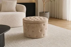 Hocker MODERN BAROCK 60cm champagner greige Bouclé mit Stauraum
