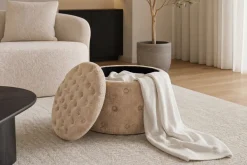Hocker MODERN BAROCK 60cm champagner greige Bouclé mit Stauraum