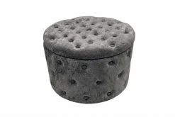 Hocker MODERN BAROCK 60cm grau Bouclé mit Stauraum