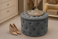 Hocker MODERN BAROCK 60cm grau Bouclé mit Stauraum