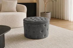 Hocker MODERN BAROCK 60cm grau Bouclé mit Stauraum
