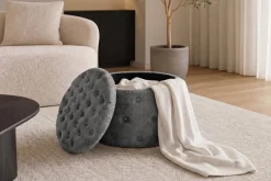 Hocker MODERN BAROCK 60cm grau Bouclé mit Stauraum
