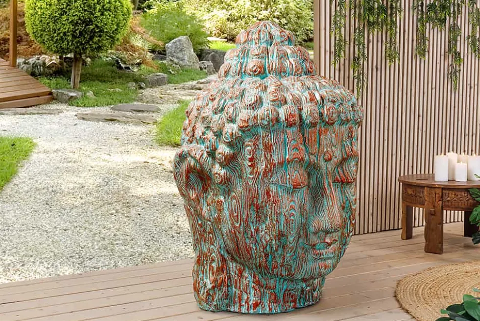 Imposanter XXL Kopf BUDDHA 110cm kupfer grün GRC Beton