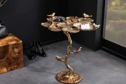 In- und Outdoor Beistelltisch BIRDS 65cm messing antik Blatt-Design wetterfest Vogel-Skulptur