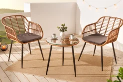 In- und Outdoor Bistro Balkon-Set PARIS braun Polyrattan Sitzgruppe wetterfest mit Tisch