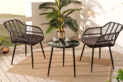 In- und Outdoor Bistro Balkon-Set PARIS schwarz Polyrattan Sitzgruppe inkl. Tisch