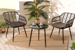 In- und Outdoor Bistro Balkon-Set PARIS schwarz Polyrattan Sitzgruppe inkl. Tisch