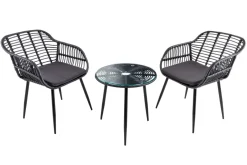 In- und Outdoor Bistro Balkon-Set PARIS schwarz Polyrattan Sitzgruppe inkl. Tisch