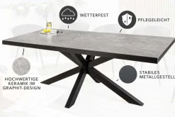 In- und Outdoor Esstisch GALAXIE 200cm hellgrau Keramik anthrazit Aluminium