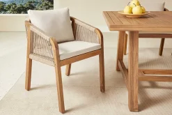 In- und Outdoor Gartenstuhl BALI ROPE natur beige Akazie wetterfest mit Armlehne Kissen