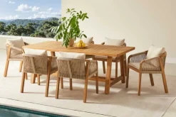 In- und Outdoor Gartenstuhl BALI ROPE natur beige Akazie wetterfest mit Armlehne Kissen