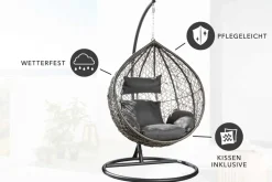In- und Outdoor Hängesessel LOFT anthrazit grau Gartenstuhl inklusive Kissen wetterfest