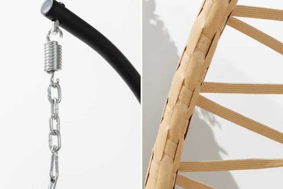 In- und Outdoor Hängesessel IBIZA natur beige Rattan mit Gestell wetterfest inkl. Kissen