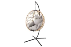 In- und Outdoor Hängesessel IBIZA natur beige Rattan mit Gestell wetterfest inkl. Kissen