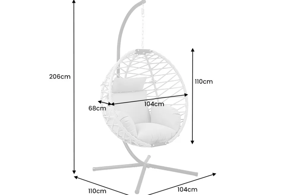 In- und Outdoor Hängesessel IBIZA natur beige Rattan mit Gestell wetterfest inkl. Kissen