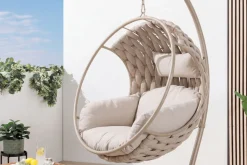 In- und Outdoor Hängesessel ROPE greige mit Gestell wetterfest inkl. Kissen