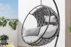 In- und Outdoor Hängesessel ROPE anthrazit grau mit Gestell wetterfest inkl. Kissen
