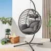 In- und Outdoor Hängesessel IBIZA anthrazit Rattan mit Gestell wetterfest inkl. Kissen