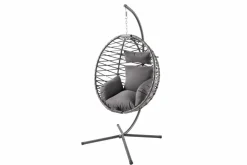 In- und Outdoor Hängesessel IBIZA anthrazit Rattan mit Gestell wetterfest inkl. Kissen