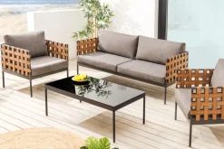In- und Outdoor Lounge-Sessel UNIQUE 70cm schwarz braun grau Aluminium inkl. Kissen