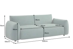 In- und Outdoor Sofa SEAHAWK 205cm türkis Aluminium Olefin wetterfest 2-Sitzer Couch