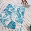 In- und Outdoor Teppich LEAF 175x120cm türkis weiß Blätter-Design Läufer wetterfest