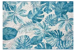 In- und Outdoor Teppich LEAF 175x120cm türkis weiß Blätter-Design Läufer wetterfest