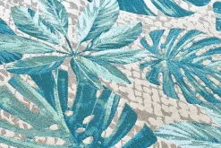 In- und Outdoor Teppich LEAF 175x120cm türkis weiß Blätter-Design Läufer wetterfest
