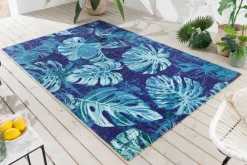 In- und Outdoor Teppich LEAF 180x120cm blau grün Blatt-Design Läufer wetterfest
