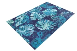 In- und Outdoor Teppich LEAF 180x120cm blau grün Blatt-Design Läufer wetterfest
