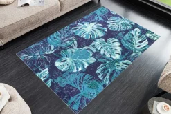 In- und Outdoor Teppich LEAF 180x120cm blau grün Blatt-Design Läufer wetterfest
