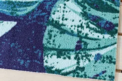 In- und Outdoor Teppich LEAF 180x120cm blau grün Blatt-Design Läufer wetterfest