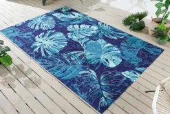 In- und Outdoor Teppich LEAF 180x120cm blau grün Blatt-Design Läufer wetterfest
