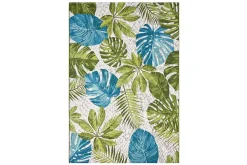 In- und Outdoor Teppich LEAF 235x160cm türkis grün weiß Blätter florales Design wetterfest