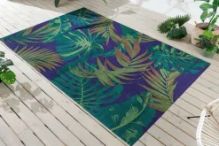 In- und Outdoor Teppich LEAF 180x120cm grün blau Blätter-Design Läufer wetterfest