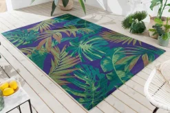 In- und Outdoor Teppich LEAF 180x120cm grün blau Blätter-Design Läufer wetterfest